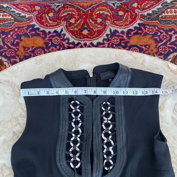 John Richmond Silk & Leather LBD Little Black Mini Dress - Picture 11 of 16